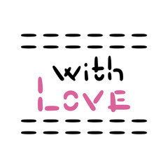 With love and stitches. Doodle logo. Hand-drawn icons collection. Vector illustration on white background.