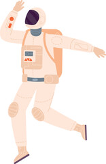 Running astronaut. Spaceman walking. Space traveller character