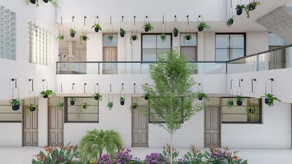 Fototapeta premium Design of the interior garden of a house, hanging plants