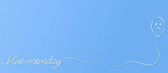 Blue monday. Blue background. Simple sad balloon. 