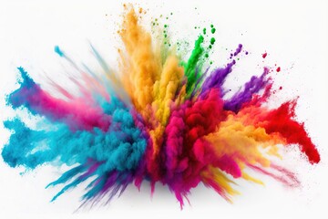 Obraz na płótnie Canvas a colorful powder explosion is shown on a white background with a white background and a white background with a white background. Generative AI