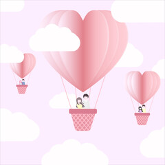 paper shape design is heart shaped balloon for valentine, love, couple with pink sky background.
