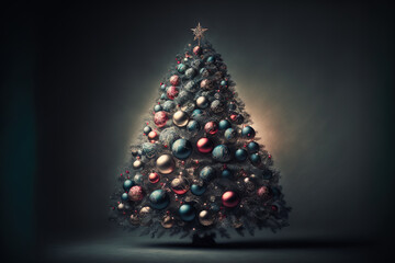 ornament adorned Christmas tree copy space. Generative AI