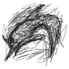 Black scribbles depicting ghost figures