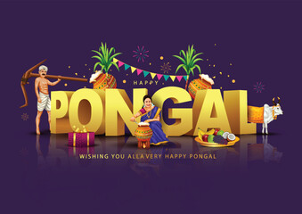 Tamil Nadu festival Happy Pongal with Pongal props, holiday Background, pongal celebration greeting card, vector illustration design.. - obrazy, fototapety, plakaty