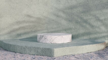 Marble podium with concrete wall and palm shadows, 3d render