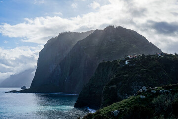 Fototapeta na wymiar Rocks over the ocean of Madeira island in Portugal