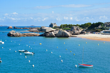 Obraz premium Belle vue sur la côte de granit rose à Trégastel en Bretagne - France