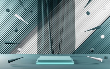 Obraz premium 3D render of Podium background in blue tones for displaying cream products. cosmetics