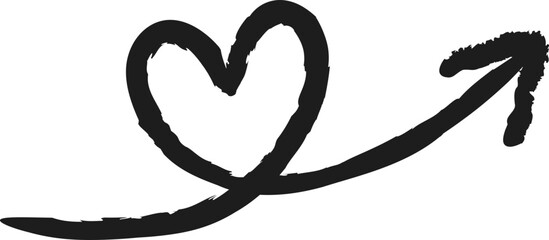 Rough scribble heart on centerline arrow up black 