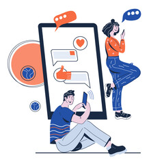 Online communication chatting in online forum. Online dialog and conversation in internet, flat cartoon vector illustration isolated on white. Dialogue between friends in mobile application.