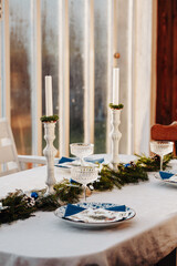 Christmas table setting on the veranda