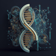 Illustration of a DNA chain. Genetics and research concept. Generative AI.