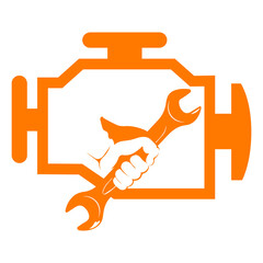 Wrench in hand and check engine symbol