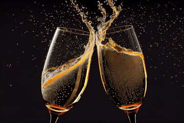 Celebration Drinks Clinking Champagne Glasses. Generative AI