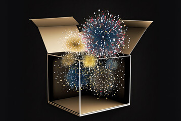 magic box with lights,3d render of a box,magic gift box,fireworks