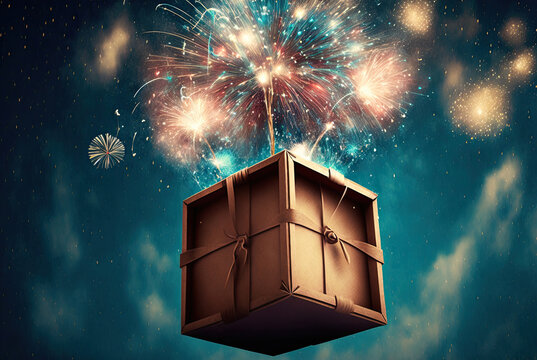 Magic Box With Lights,3d Render Of A Box,magic Gift Box,fireworks