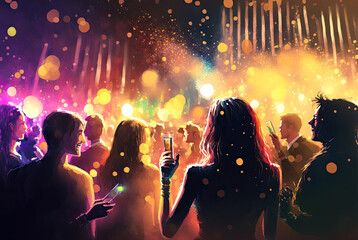 Fototapeta na wymiar Dancing into the New Year,holidays background ,people dancing in the nightclub,crowd of people dancing in the nightclub