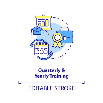 Quarterly and early training concept icon. Regular customer service improvement abstract idea thin line illustration. Isolated outline drawing. Editable stroke. Arial, Myriad Pro-Bold fonts used