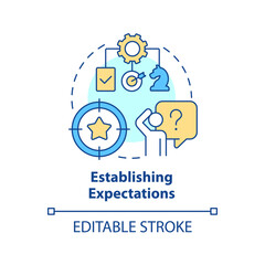 Establishing expectations concept icon. New hire customer service training step abstract idea thin line illustration. Isolated outline drawing. Editable stroke. Arial, Myriad Pro-Bold fonts used