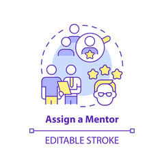 Assign mentor concept icon. Product feature and application training abstract idea thin line illustration. Isolated outline drawing. Editable stroke. Arial, Myriad Pro-Bold fonts used