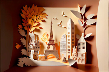 Generative AI render of France themed paper art