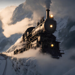 steam train in the mountains, AI generated