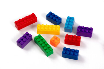 Colorful plastic building block patterns isolated. Toy for children