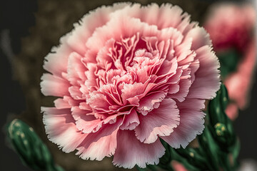 Beautiful pink carnation blossom in close up, taken in the open air during the day. Generative AI