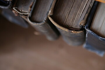 Library. Vintage old books on the shelf.