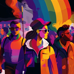 LGBTQ People Pride March Parade Protest Dancing rainbow Colours Trans Joyful Generative AI Tools Technology illustration