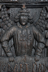 Detail of a Tudor Bench End Altarnun Cornwall