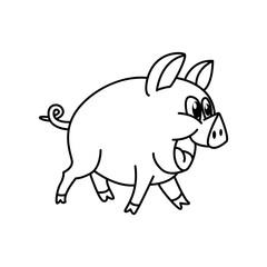 Cute pig cartoon characters vector illustration. For kids coloring book.