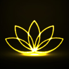 Neon lotus icon logo. Glowing lotus symbol. Vector illustration