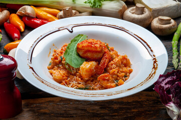 Shrimp risotto, traditional Italian cuisine