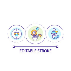 Promotional campaign loop concept icon. Advertising for target audience. Customer relationship abstract idea thin line illustration. Isolated outline drawing. Editable stroke. Arial font used