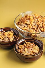 Nibbles and Bites: cereal snack mix for Christmas and New Years parties.
