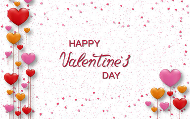 Valentine's Day elegant vector illustration. White background with colorful hearts and lettering
