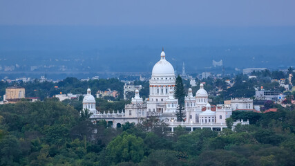 Fototapeta na wymiar Historic Lalitha Mahal palace in suburbs of Mysore city in India.