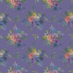 Fototapeta na wymiar Template design for design, postcards, textiles, wallpapers. Seamless floral pattern with flowers and leaves, watercolor illustration.