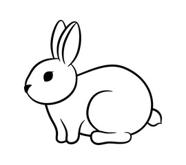 Pudgy rabbit outline icon. Cute bunny logo spring animal sign. Little bunny line art. 2023 year symbol. Chinese New Year. Rabbit silhouette black stroke on white background. Year of the rabbit.