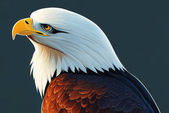 Cute american bald eagle in profile view as digital illustration (Generative AI)