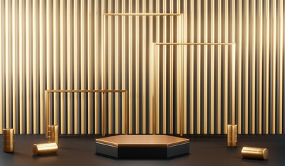 Obraz premium 3D rendering of blank product background for cream cosmetics Modern black podium background