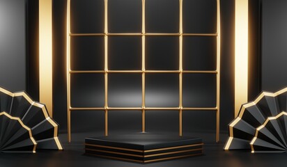 3D rendering of blank product background for cream cosmetics Modern black podium background