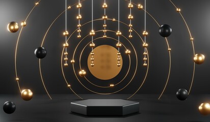 Obraz premium 3D rendering of blank product background for cream cosmetics Modern black podium background