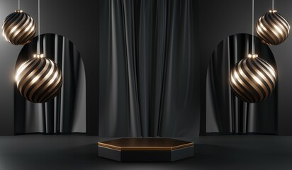 3D rendering of blank product background for cream cosmetics Modern black podium background