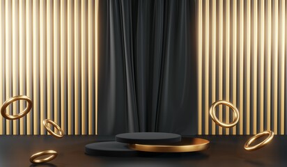 3D rendering of blank product background for cream cosmetics Modern black podium background