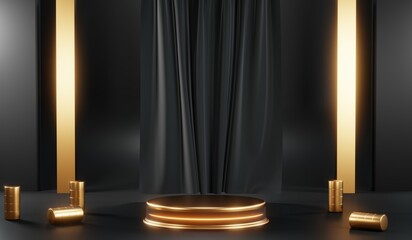 3D rendering of blank product background for cream cosmetics Modern black podium background