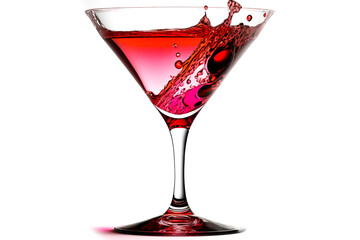 Cosmopolitan cocktail with splash on white background. Glass of red citrus cocktail on white background. Generative AI glass of cosmopolitan cocktail on white background.