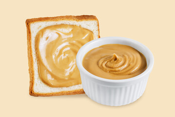 Peanut butter with sandwich on a yellow background